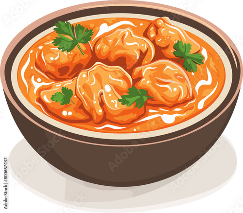 Illustration of a bowl of chicken dumplings on a white background