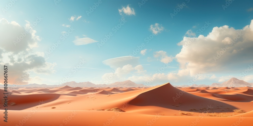 Naklejka premium Vast desert landscape with sand dunes and mountains