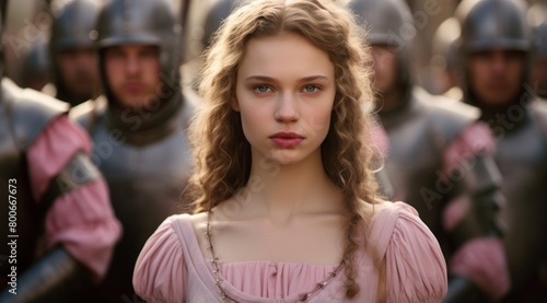 Elegant woman in pink dress with curly hair