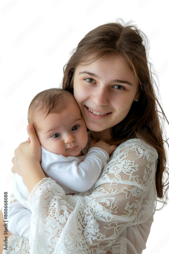 Mother and her newborn baby white background Mother and her newborn baby white background
