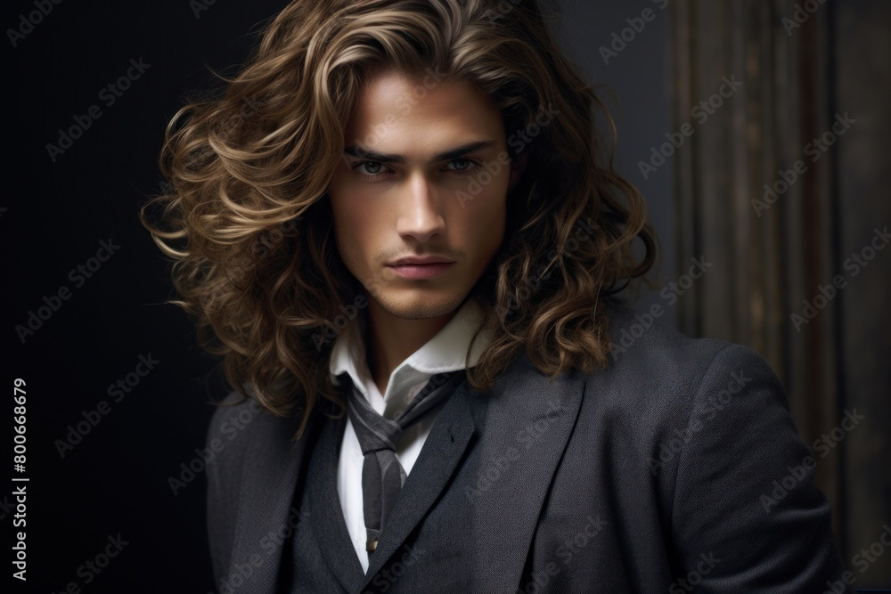 Stylish young man with curly hair in a suit Stylish young man with curly hair in a suit