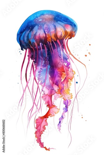 Vibrant watercolor painting of a jellyfish, perfect for marine-themed designs