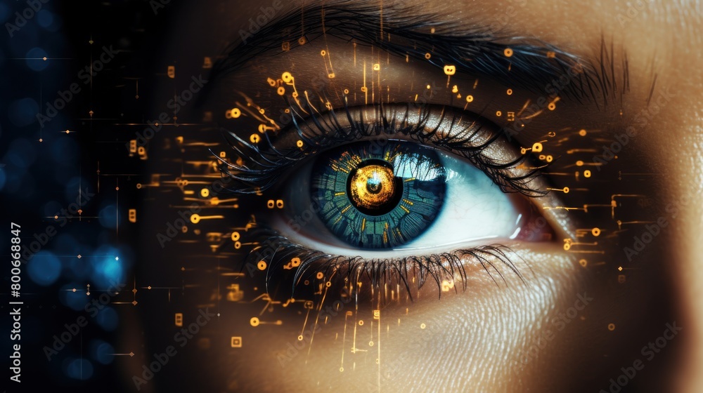 Futuristic eye with digital technology