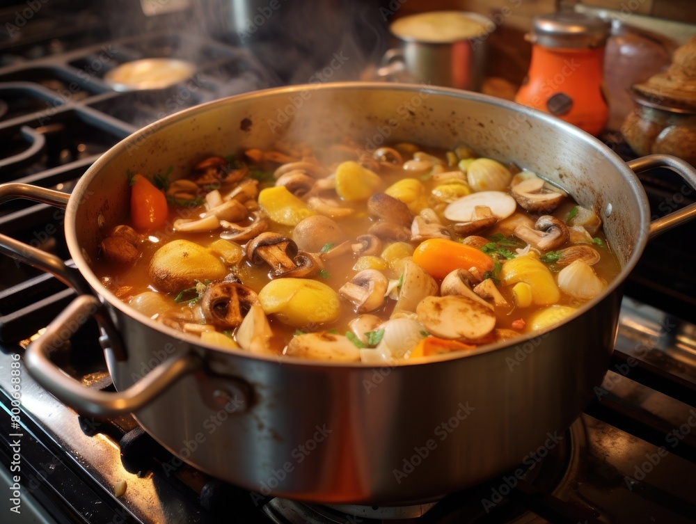 Hearty Vegetable Stew Simmering on Stove Hearty Vegetable Stew Simmering on Stove