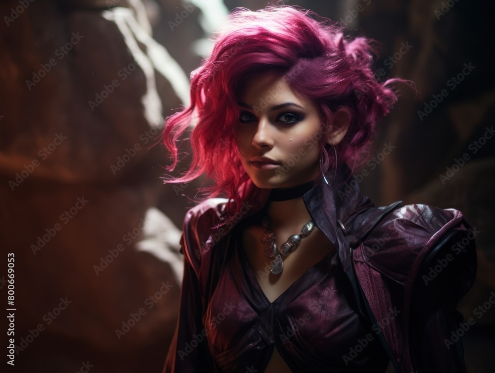 Naklejka premium Mysterious woman with vibrant red hair