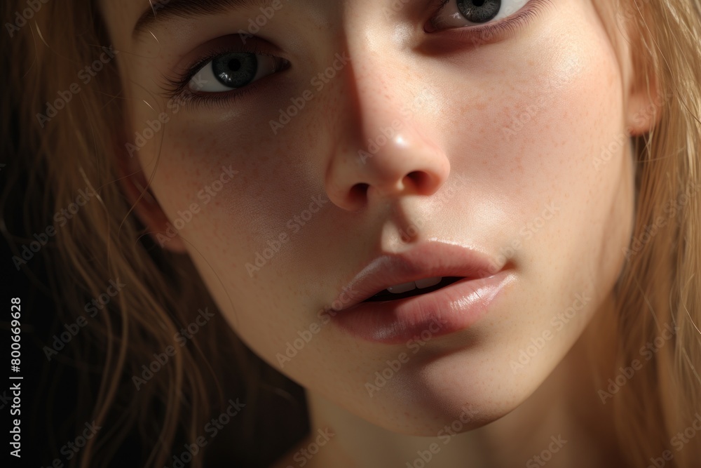 Pensive young woman with intense gaze Pensive young woman with intense gaze