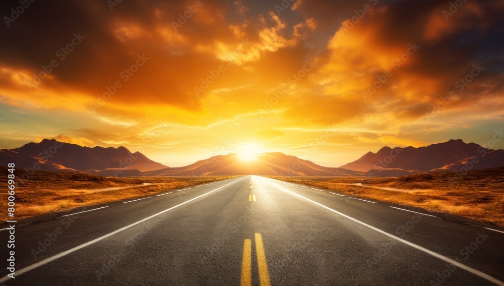 Dramatic Sunset Over Winding Desert Road