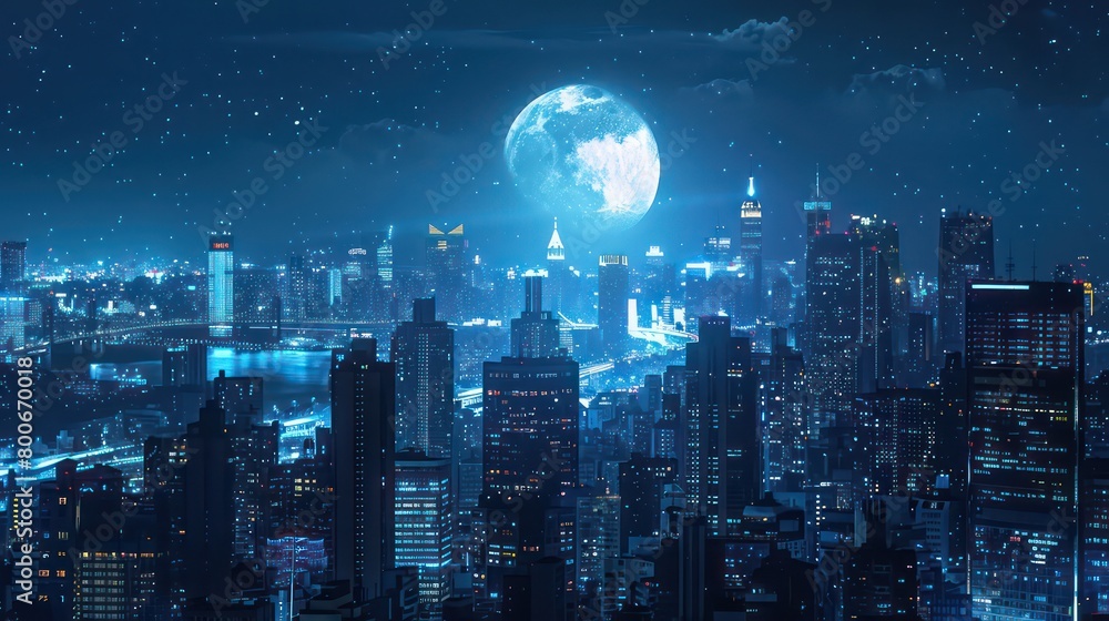 Obraz premium modern city at night backlighted with blue atmosphere