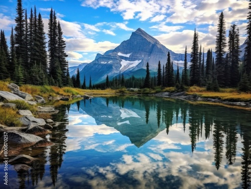 Majestic mountain landscape reflected in serene lake