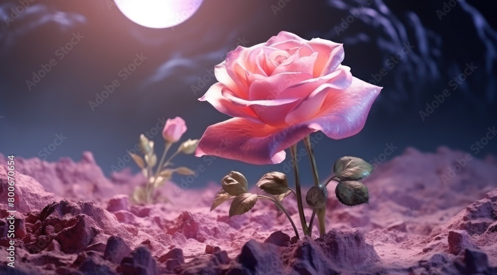 Obraz premium Enchanting Rose Blooming in Surreal Landscape