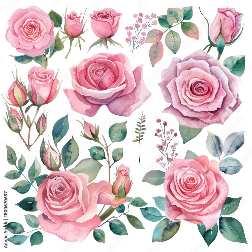 pink roses clipart elements like minimal watercolor