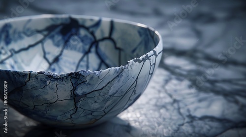 This image showcases a detailed close-up of a ceramic bowl with a unique cracked glaze pattern, emphasizing textures and details © ChaoticMind