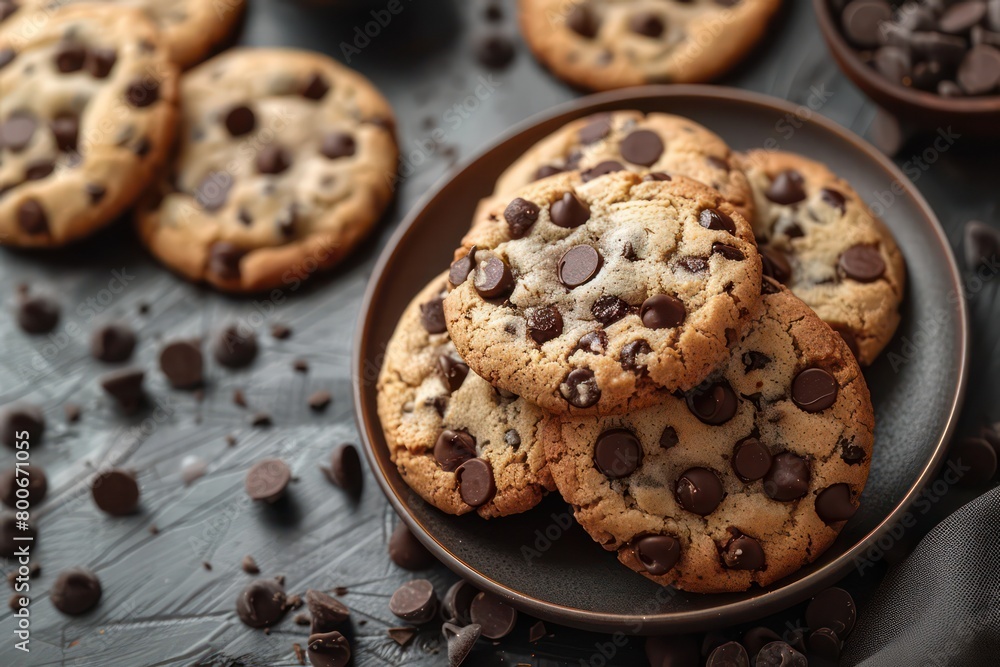 chocolate chip cookies in table flat lay