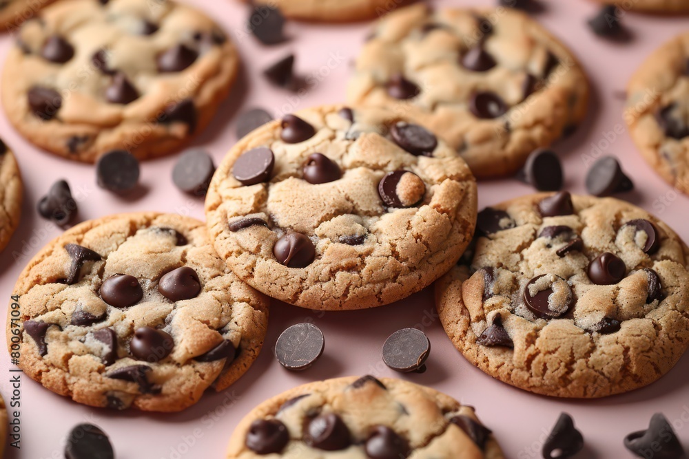 chocolate chip cookies in table flat lay chocolate chip cookies in table flat lay