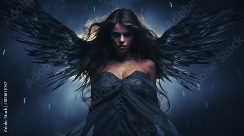 Mysterious dark angel with dramatic wings