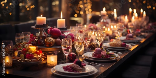 Festive table setting for Christmas and New Year dinner in the city