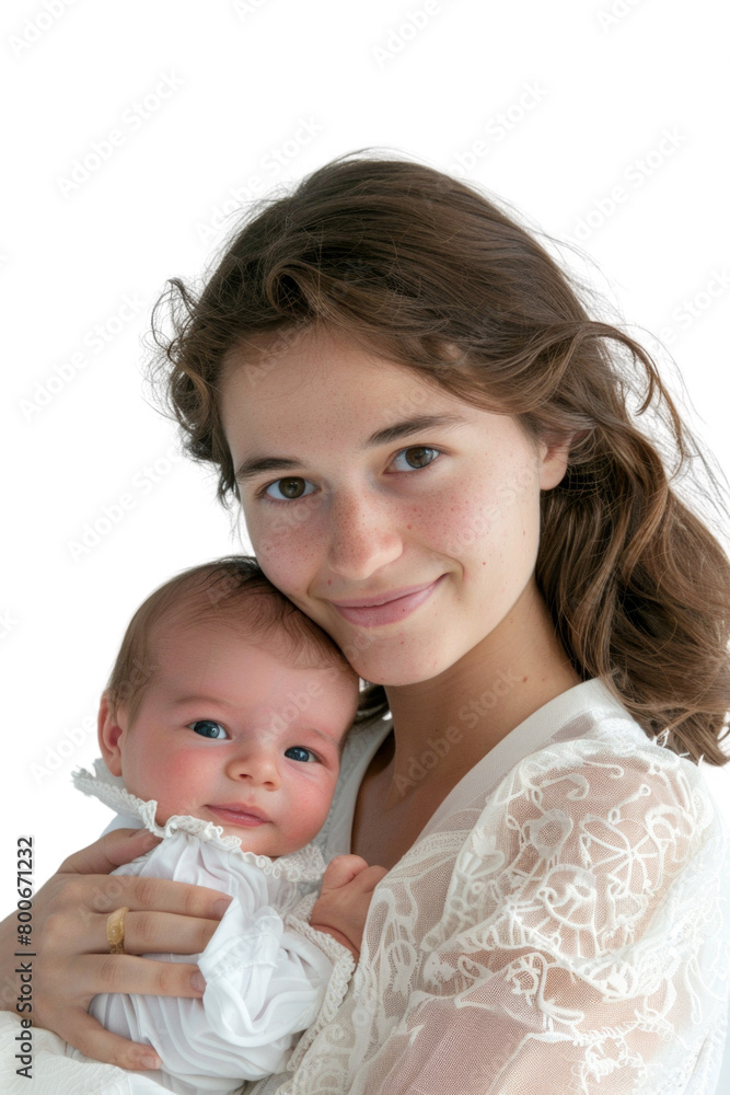Mother and her newborn baby white background Mother and her newborn baby white background