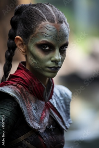 Alien warrior woman with intricate face paint © Balaraw