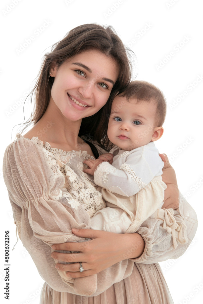 Mother and her newborn baby white background Mother and her newborn baby white background