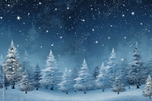 Wallpaper Mural Snowy winter forest landscape with twinkling stars Torontodigital.ca