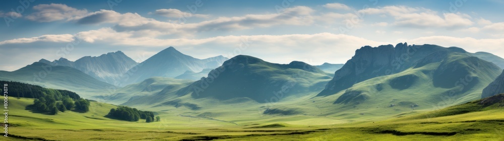 Majestic mountain landscape with rolling hills and lush greenery