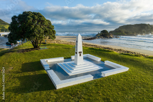 War memorial monument on the beach fron of Mount Maunganui, Bay Of Plenty, New Zealand photo