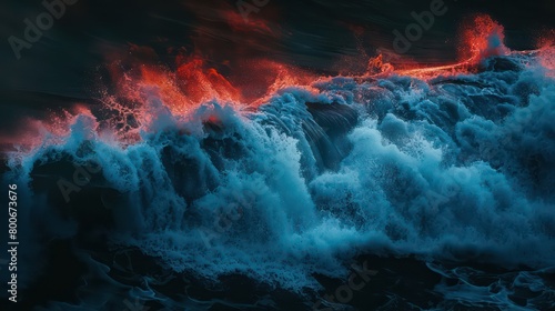 blue waves collide dark background photo