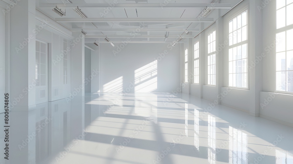 white empty big interior with window reflection white empty big interior with window reflection