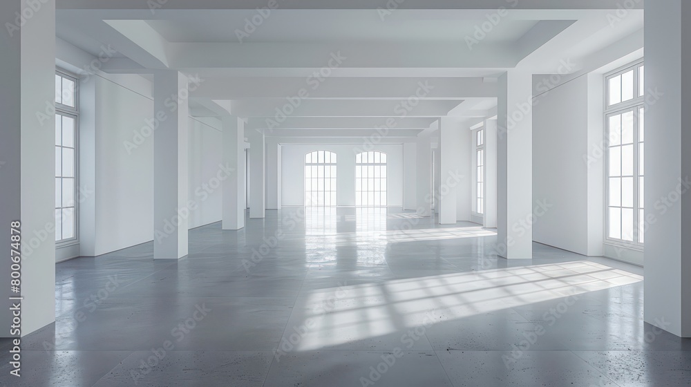 white empty big interior with window reflection white empty big interior with window reflection