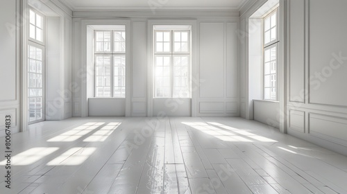 white empty big interior with window reflection