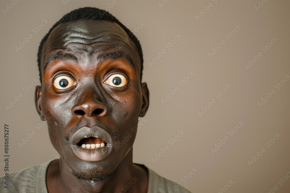 Senegalese man with wide eyes and open mouth expressing genuine surprise, isolated on neutral background Senegalese man with wide eyes and open mouth expressing genuine surprise, isolated on neutral background