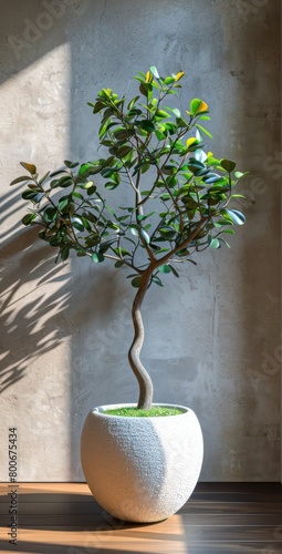 plants tree pot, 3D realistic tree with leaves photo