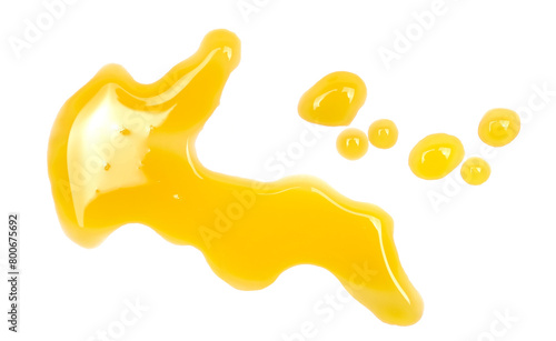 Foto Puddle of orange juice isolated on white background, clipping path, top view