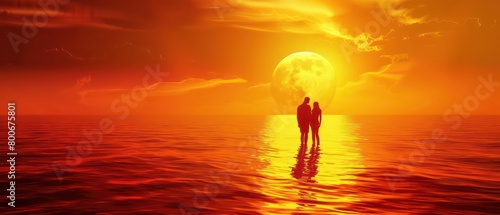couple in a realistic sun down on a ocean