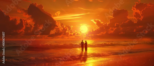 couple in a realistic sun down on a ocean © Dekastro