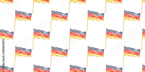Germany flag fluttering in the wind, black, red, yellow colors, pattern watercolor illustration. National German symbol. Isolated from the background. Suitable for logo design, business