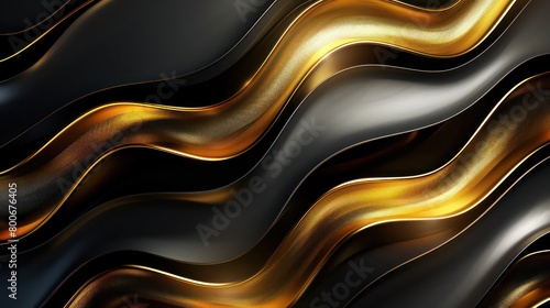 gold and black background with curvatures, bold lines, light white and dark black, sleek lines, rim light photo