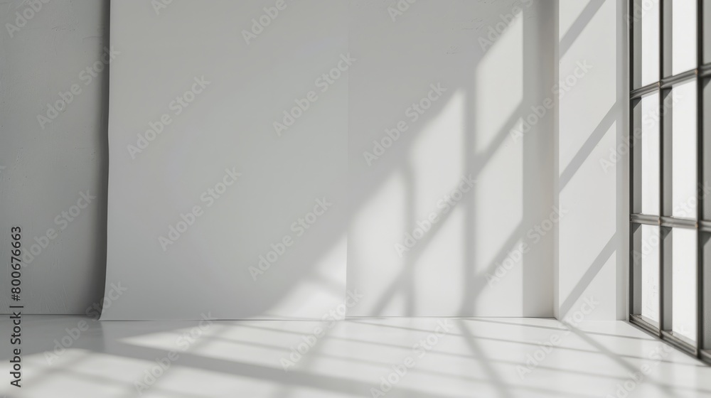 Obraz premium Shadow overlay effect background, light and shadow outside the window. Shadow overlay effect and model of natural lightning inside the room