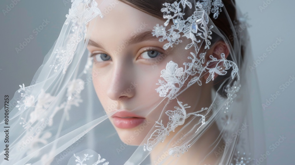 Bridal Portrait With Lace Veil and Soft Gaze Bridal Portrait With Lace Veil and Soft Gaze