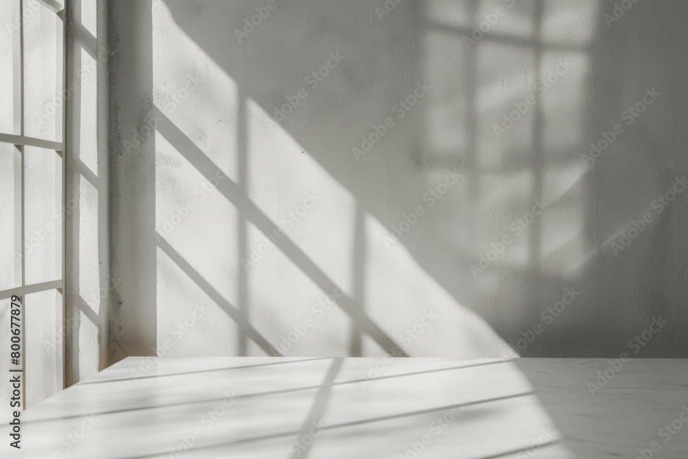 Obraz premium Shadow overlay effect background, light and shadow outside the window. Shadow overlay effect and model of natural lightning inside the room