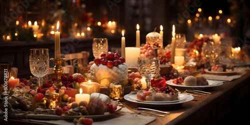 Festive table setting in the church. Christmas and New Year holidays.