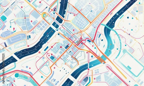 city map  transport infrastructure schemes  digital thin lines  geometric subtle elements  interface-like  white background