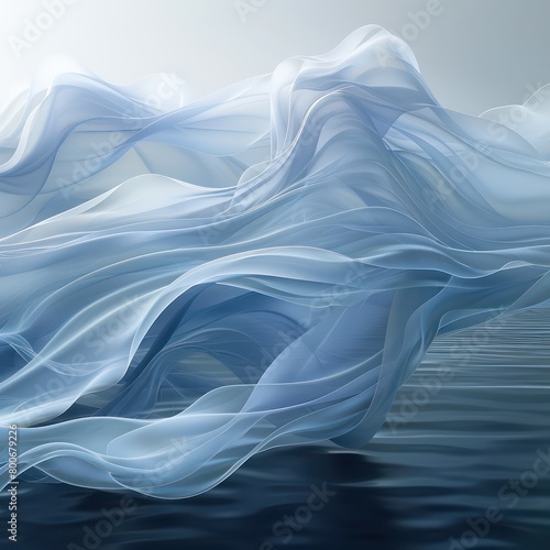 clean background, frosted clear glass textured, flowing lines, lake, futuristic, ethereal atmosphere, white and indigo