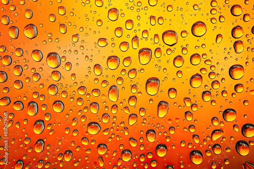 A close up of a drop of water on a surface. The drop is surrounded by other drops of water, creating a pattern. The image has a warm, orange tone, which gives it a cozy and inviting feel photo