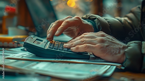 Professional Financial Tasks: Close-Up of Hands on Calculator and Laptop