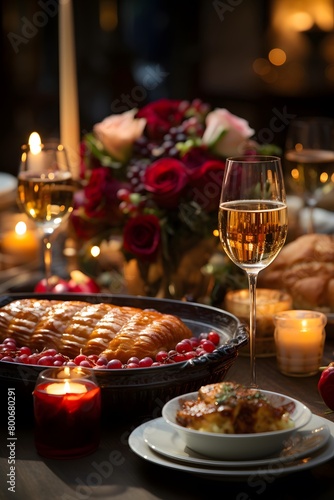Festive table setting for a romantic dinner in a rustic style