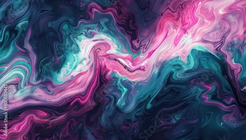 liquid marble fluid painting pink and teal swirly lunar ripples iridescent photo