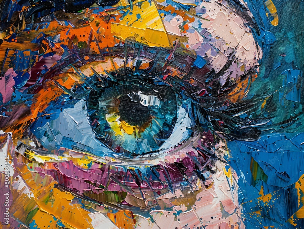 abstract eye colorful palette knife painting beautiful details