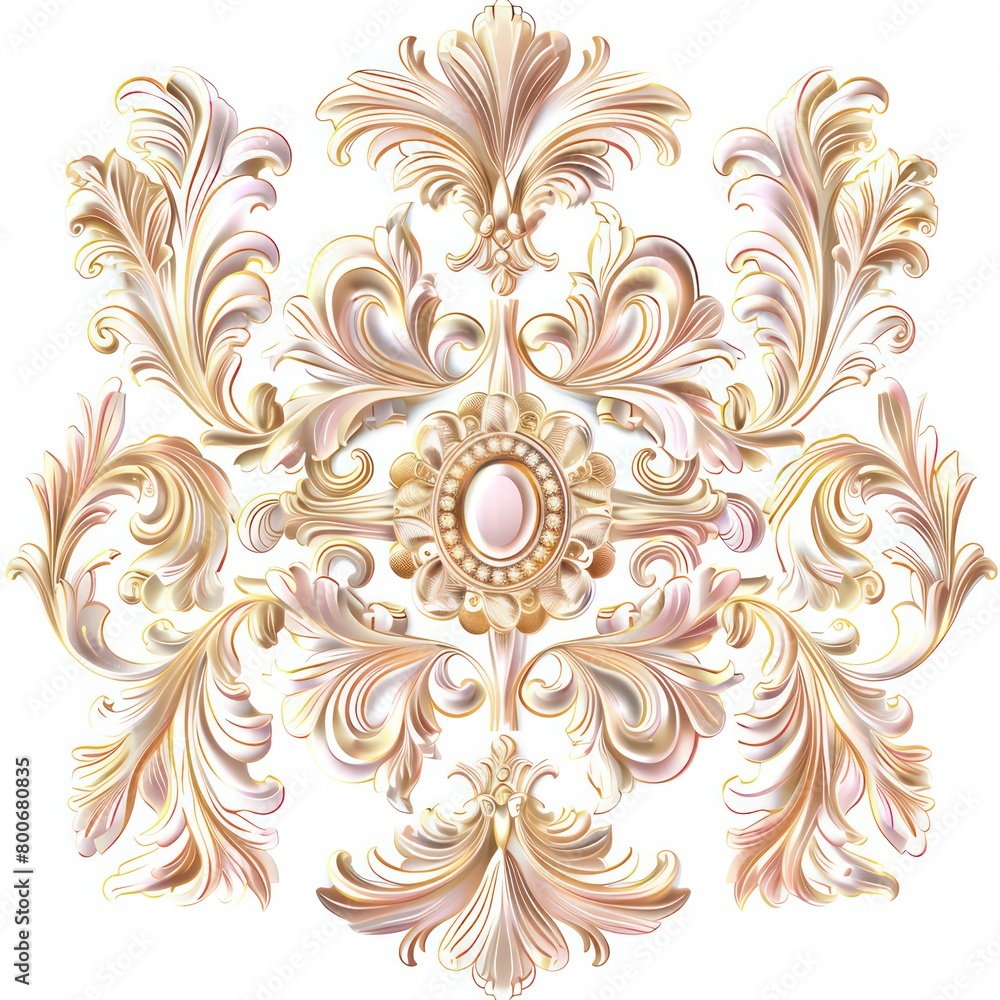 baroque ornament gold and pink plain white background baroque ornament gold and pink plain white background