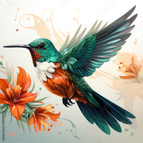 Watercolor Hummingbird vector, clipart Illustration, Generative Ai © SantoshArt